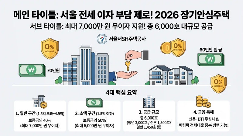 2026 서울시 장기안심주택 무이자 보증금 총정리: 최대 7,000만 원(50% 구간 6,000만 원)·신혼부부....