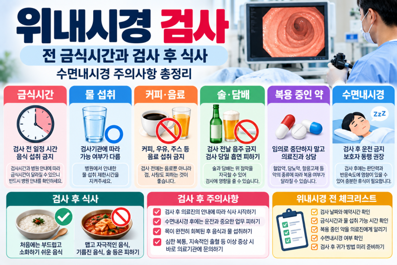 위내시경 검사 전 금식시간과 검사 후 식사｜수면내시경 주의사항 총정리