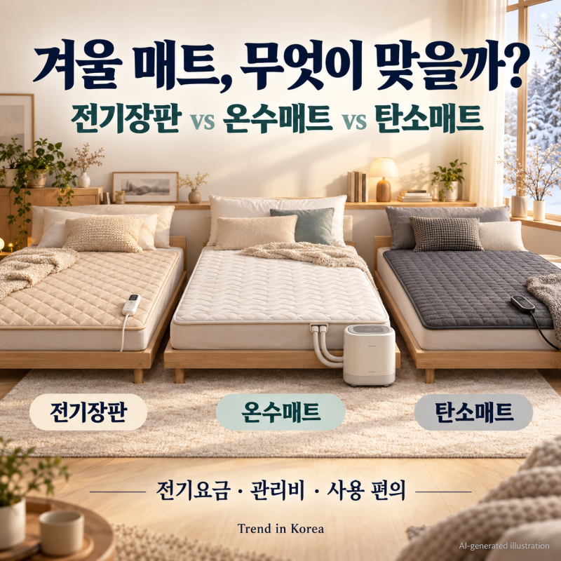전기장판 vs 온수매트 vs 탄소매트｜전기요금·관리비·사용 편의 비교
