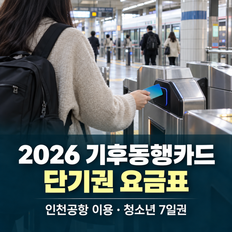 2026 기후동행카드 단기권 요금표, 인천공항 이용·청소년 7일권