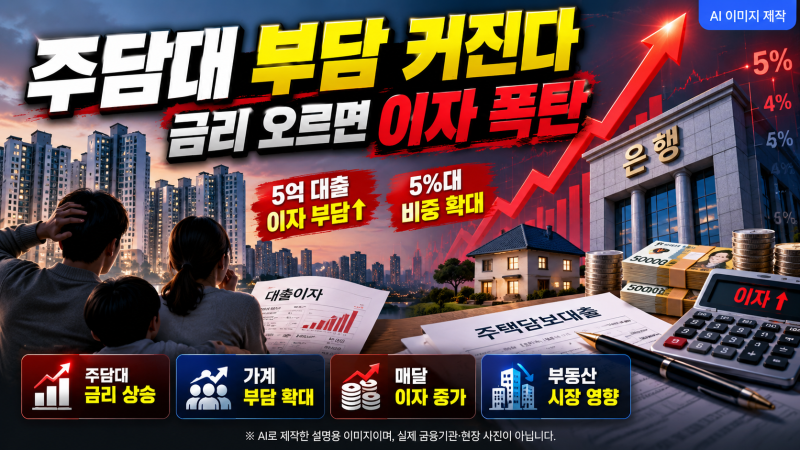 주담대 8% 되면 5억 대출 월 이자 333만원…5% 넘는 가계대출도 1년 새 2.7배