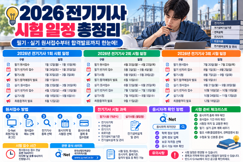2026 전기기사 시험 일정｜필기·실기 원서접수부터 합격발표까지 총정리