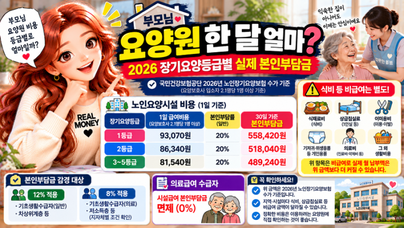 부모님 요양원 한 달 300만원? 장기요양등급 있으면 실제 부담은 다릅니다