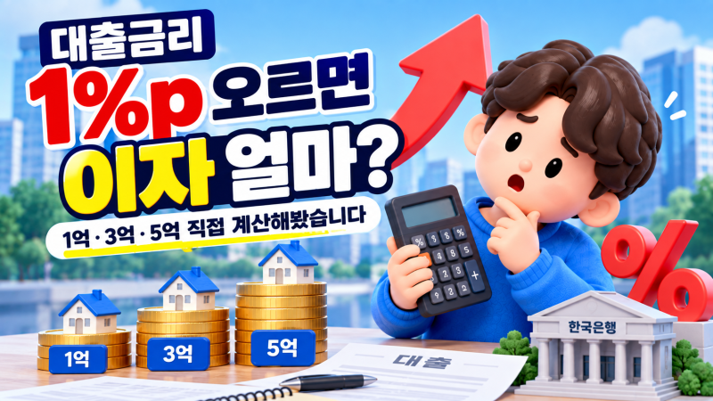대출금리 1%p 오르면 이자 얼마?대출액별 모의 계산 법