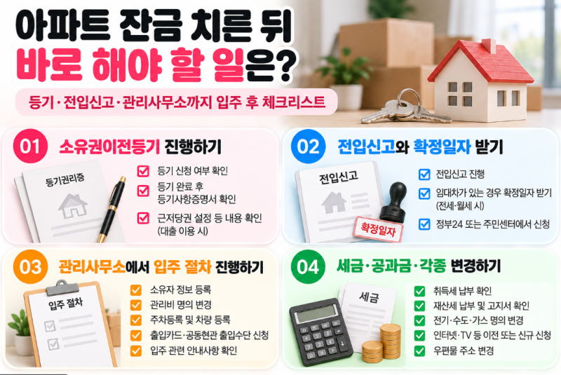아파트 잔금 치른 뒤 바로 해야 할 일은? | 등기·전입신고·관리사무소까지 입주 후 체크리스....