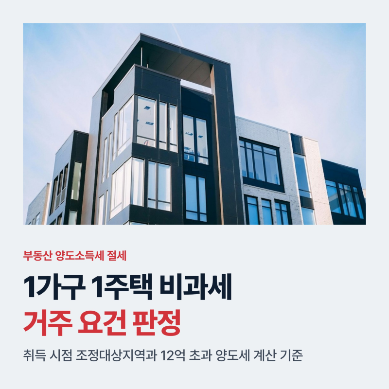 1가구 1주택 비과세 거주 요건, 취득 시점 조정지역과 12억 초과 계산법