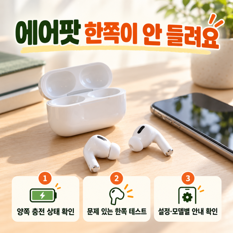 에어팟 한쪽만 소리가 안 날 때, 충전 상태부터 확인하는 순서