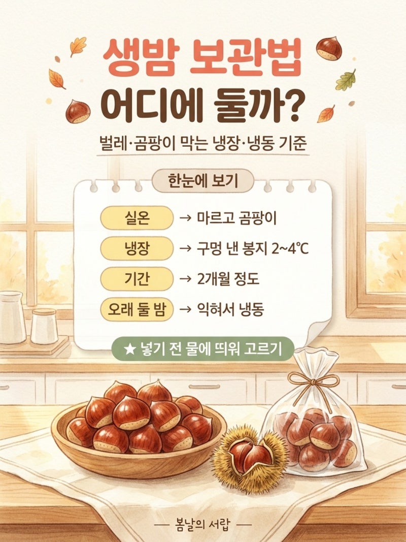 생밤 보관법, 산림청 자료 끝까지 읽어 봤더니｜김치냉장고·깐밤 보관·삶은 밤