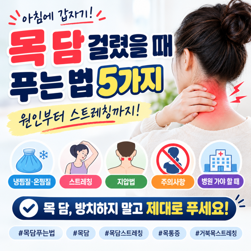 아침에 갑자기 목 담 걸렸을 때 푸는 법 5가지 (원인부터 스트레칭까지)