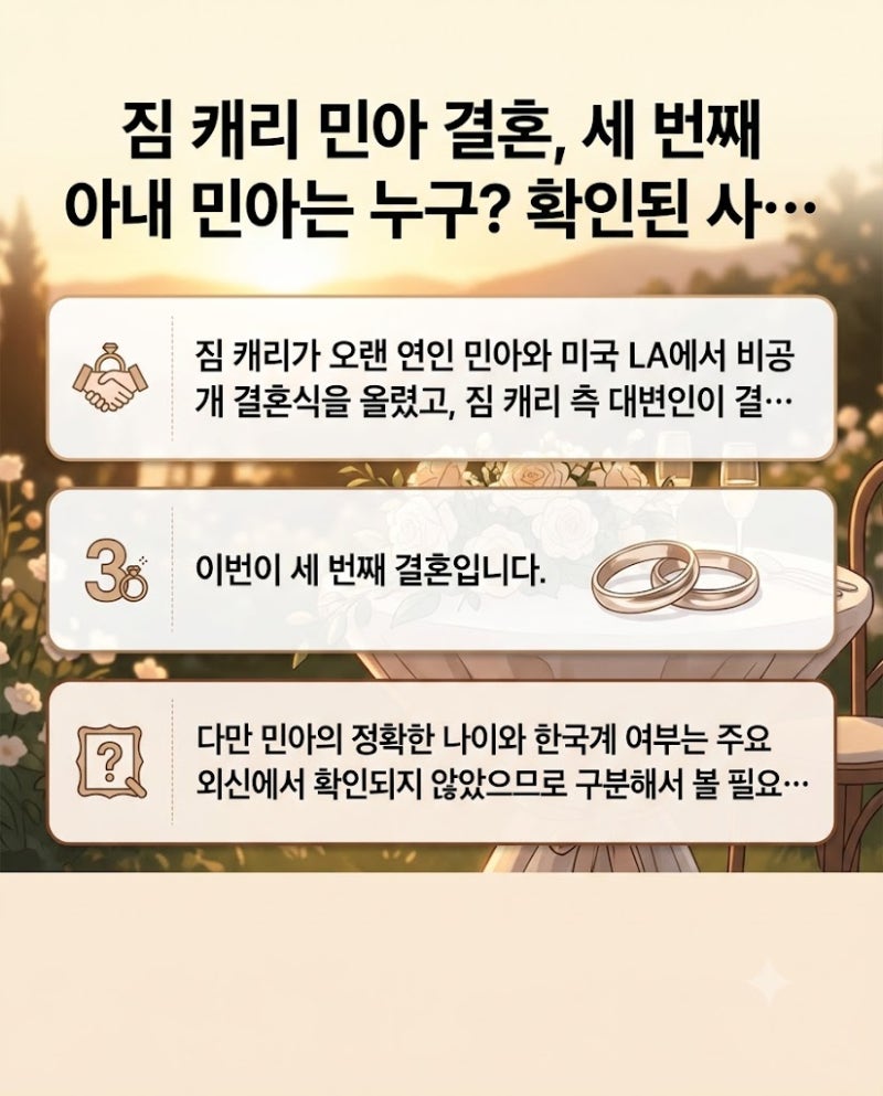 짐 캐리 민아 결혼, 세 번째 아내 민아는 누구? 확인된 사실만 정리