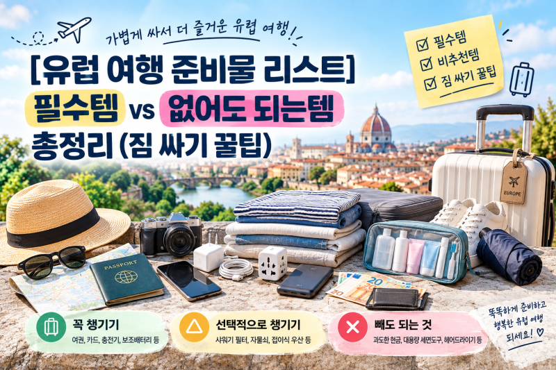 [유럽 여행 준비물 리스트] 필수템 vs 없어도 되는템 총정리 (짐 싸기 꿀팁)