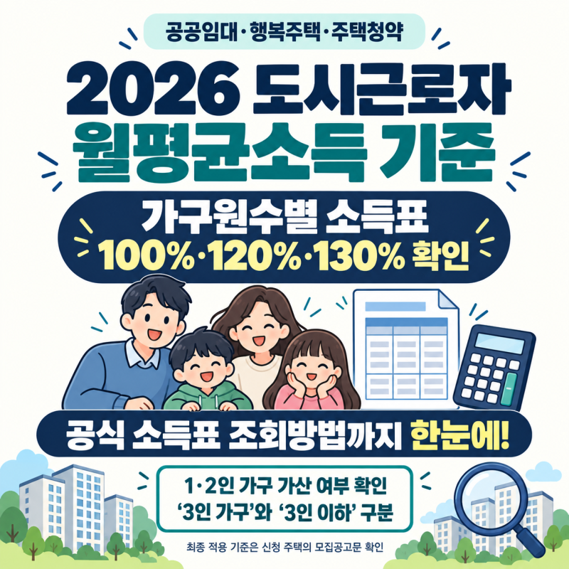 2026년 도시근로자 월평균소득기준, 가구원수별 소득표 조회방법