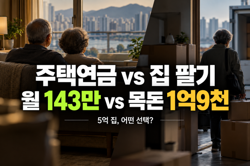 주택연금 vs 집 팔고 이사 "5억 집, 매달 143만원 vs 목돈 1억 9천" 어느 쪽이 나을까 (2026 월 수령....