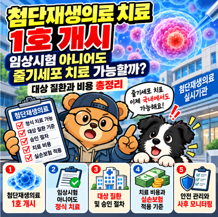 첨단재생의료 치료 1호 개시: 임상시험 아니어도 줄기세포 치료 가능할까? 대상 질환과 비용