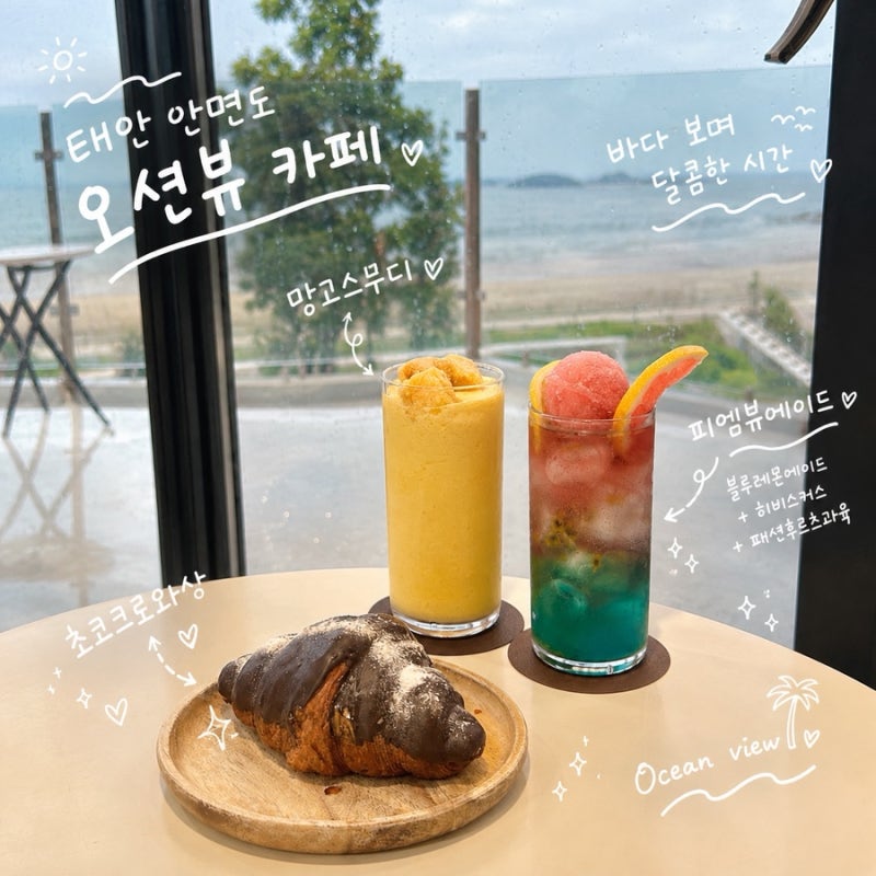 태안 애견동반카페 안면도 오션뷰카페 밧개해수욕장이 보이는 피엠뷰