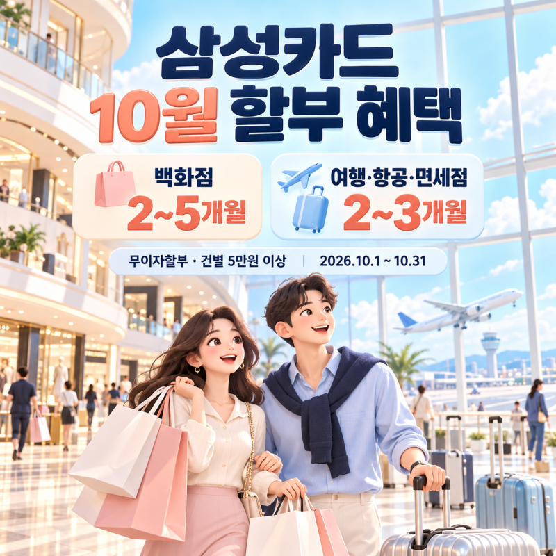 삼성카드 10월 무이자할부! 백화점 최대 5개월, 여행·항공·면세점 혜택 한눈에