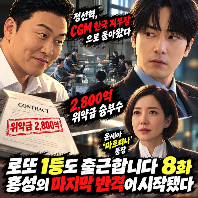 로또 1등도 출근합니다 8화 리뷰｜정선혁 CGM 한국 지부장 귀환→홍성 2,800억 위약금 승부수, ....