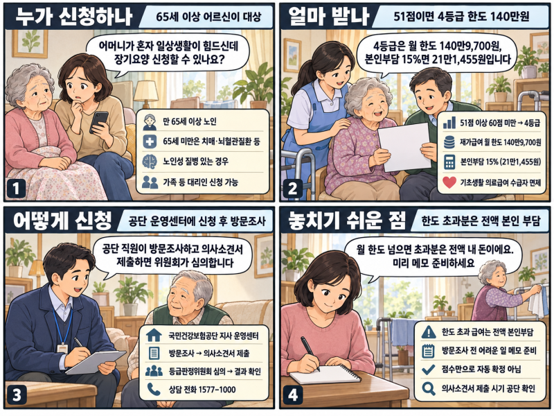 장기요양등급 기준, 51점이면 4등급 한도 140만원