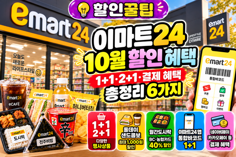 [할인 꿀팁]이마트24 할인 10월 행사·1+1·2+1·결제 혜택 총정리 6가지!네이버페이 간편결제