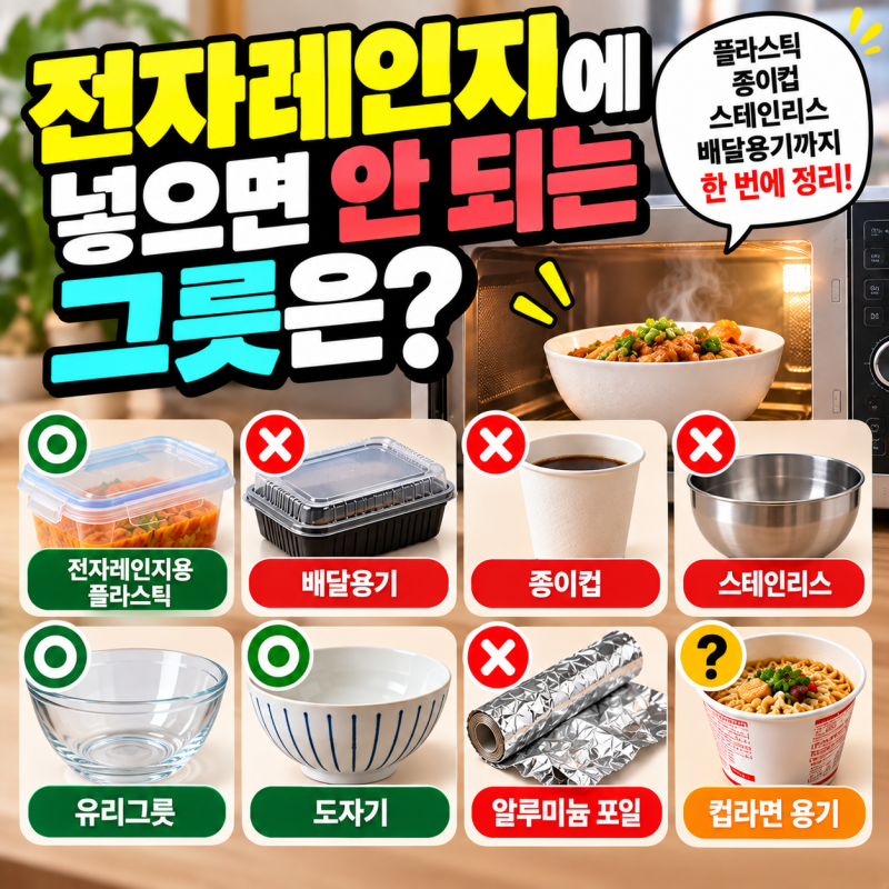 전자레인지에 아무 그릇이나 넣으면 안 되는 이유, 배달용기부터 유리·도자기까지 확인법