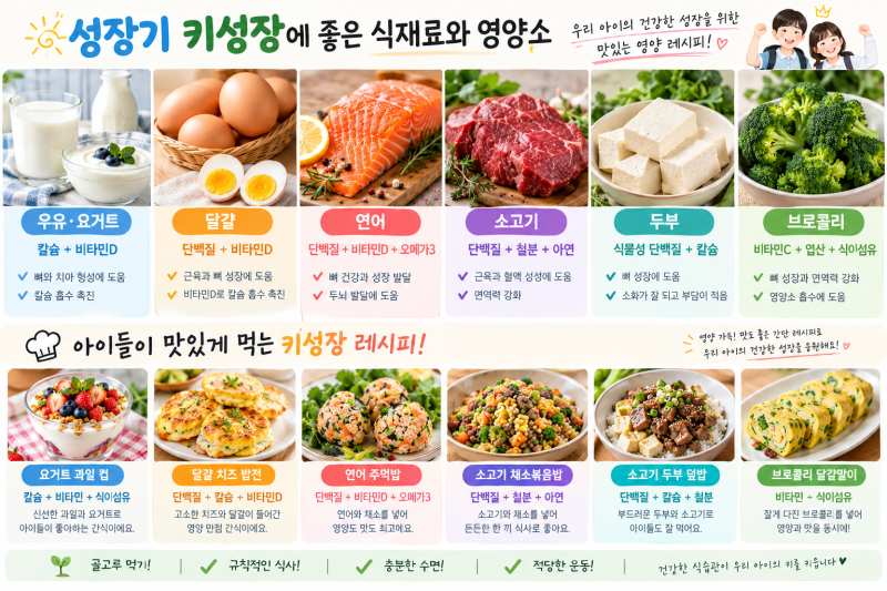 성장기 어린이·청소년 키 크는 음식 10가지｜칼슘·단백질·비타민D 식재료와 아이 레시피