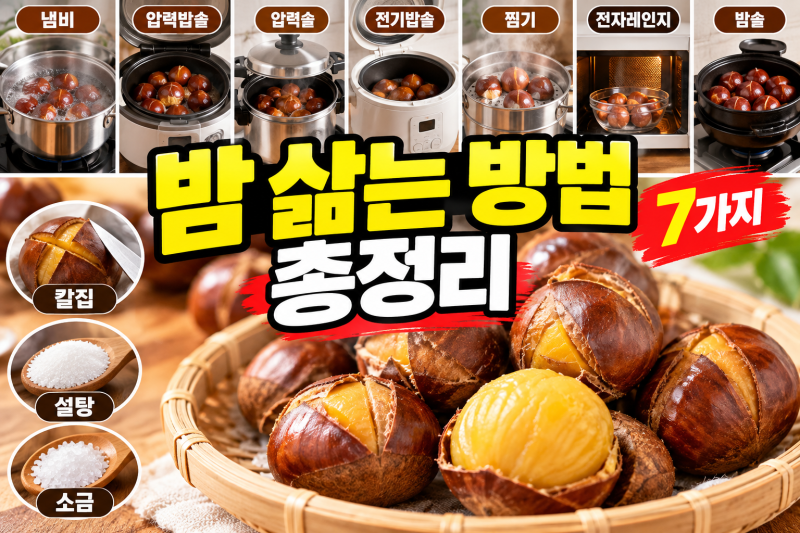 밤 삶는 방법 총정리｜냄비·압력밥솥·압력솥·전기밥솥·찜기·전자레인지 삶는법 + 칼집·....