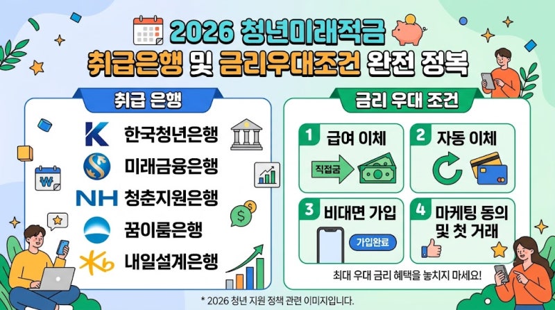2026 청년미래적금 총정리! 취급 은행 비교부터 우대금리 꿀팁, 갈아타기 가이드까지