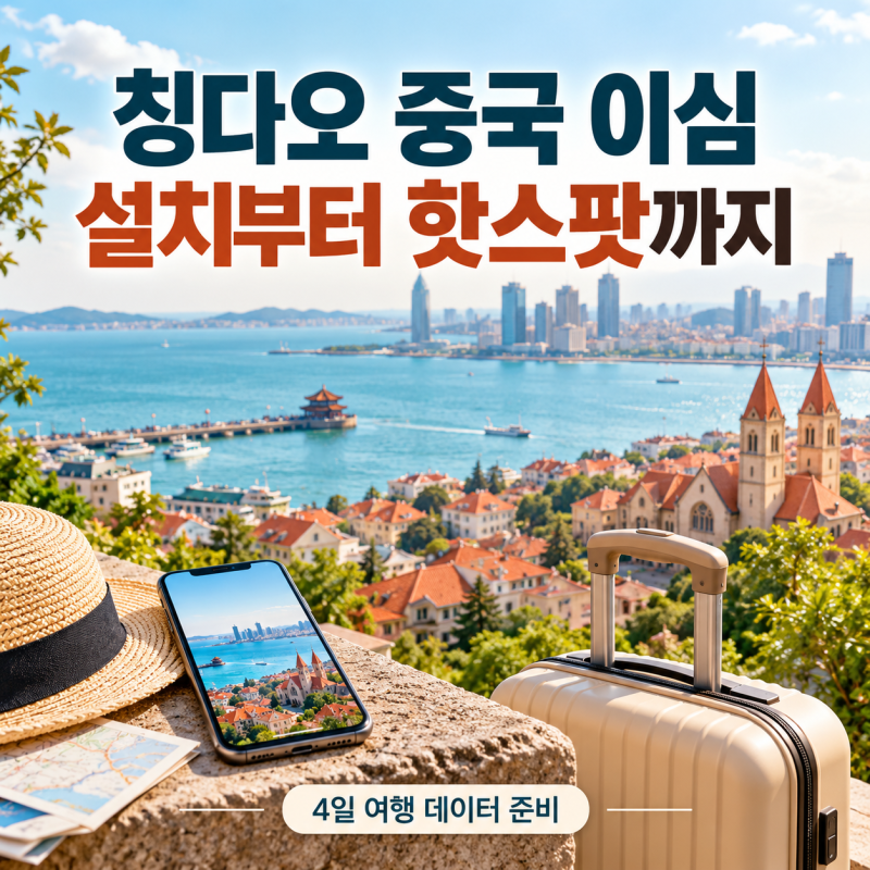 칭다오 이심 중국 5G 무제한 4일 여행 핫스팟 사용법까지