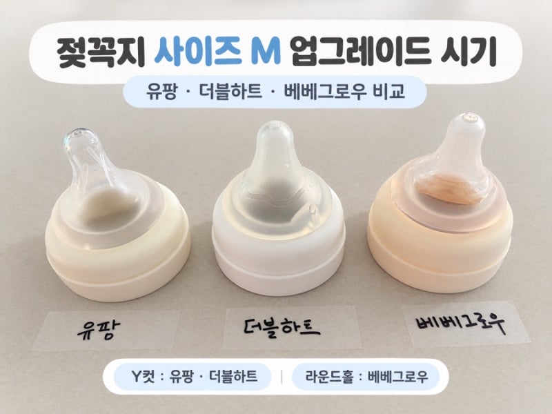 D+90 젖꼭지 사이즈 M 업그레이드 시기 / 유팡, 더블하트, 베베그로우 차이 비교 (라운드홀, Y컷....