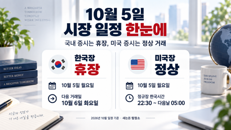 10월 5일 주식시장 열리나? 한국장은 휴장·미국장은 정상, 화요일 꼭 볼 것