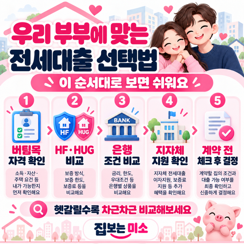 신혼부부 전세대출 종류 정리Ⅰ버팀목·HF·HUG 차이와 조건