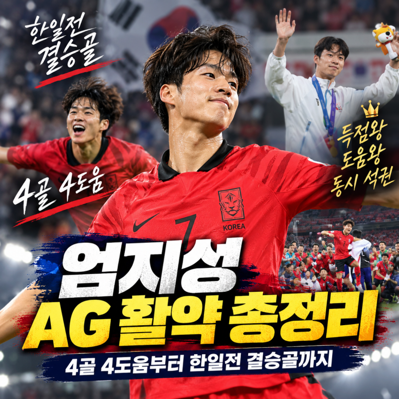 엄지성 AG 활약 총정리, 4골 4도움부터 한일전 결승골까지
