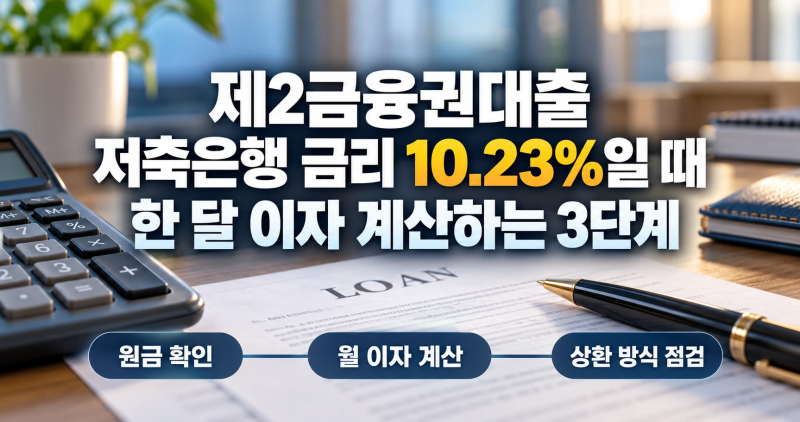 제2금융권대출 저축은행 금리 10.23%일 때 한 달 이자 계산하는 3단계