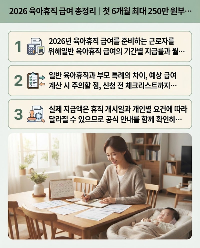 2026 육아휴직 급여 총정리｜첫 6개월 최대 250만 원부터 6+6 특례, 신청 방법까지