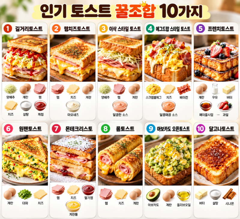 아침메뉴 브런치 간식까지, 평생 써먹는 '꿀조합 토스트 레시피' BEST 10