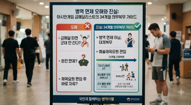 병역 면제 오해와 진실: 아시안게임 금메달리스트의 34개월 의무복무 가이드
