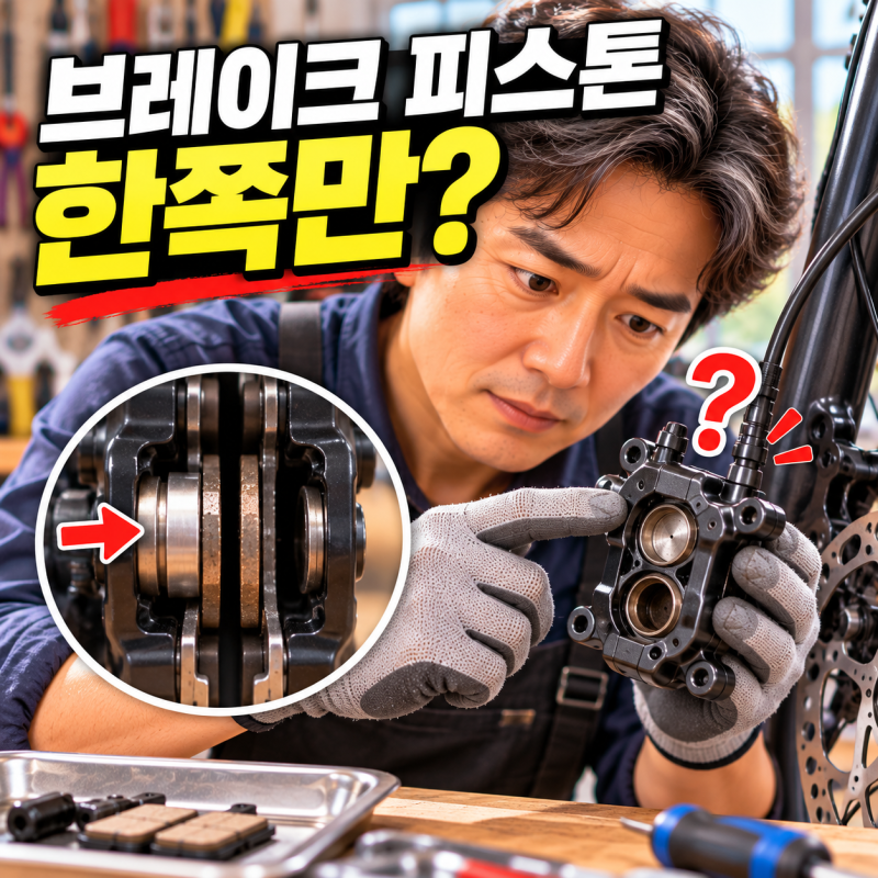 자전거 유압 브레이크 피스톤 한쪽만 나온다면? 패드 간격이 다른 원인과 점검법