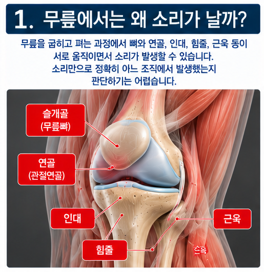 무릎에서 뚝뚝 소리가 나는데 괜찮을까? 통증이 없다면?