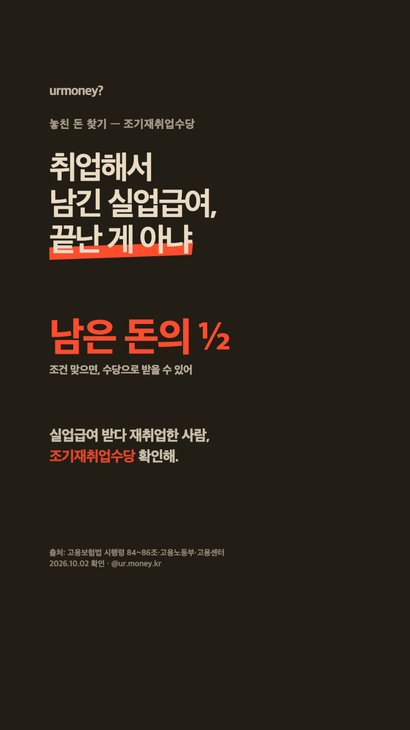 조기재취업수당, 실업급여 남기고 취업했다면 확인하세요 (300만원 계산 예시·신청 방법)