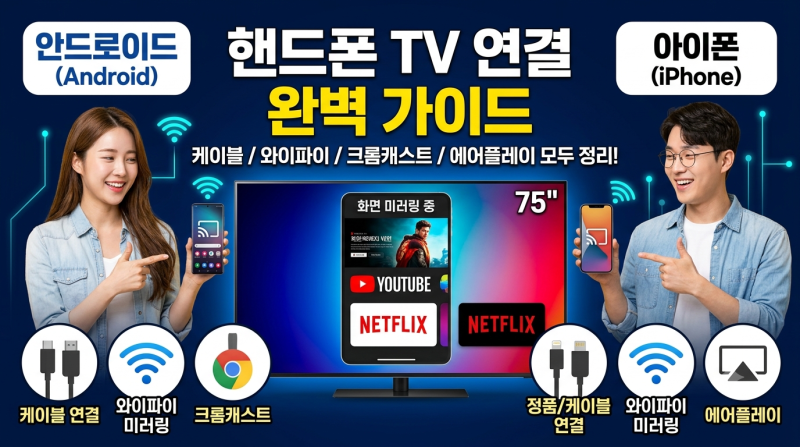 핸드폰 TV 연결 방법 총정리 — 무선·유선, 안드로이드·아이폰 전부 한 번에 해결
