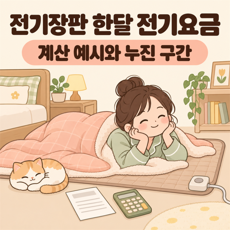 2026 전기장판 한달 전기요금 계산법 (소비전력 100W·200W 누진세 구간별 비교)