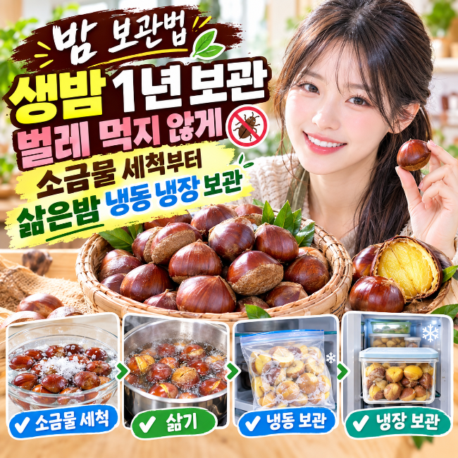 밤 보관법 : 생밤 1년 보관 벌레 먹지 않게 소금물 세척부터 삶은밤 냉동 냉장 보관