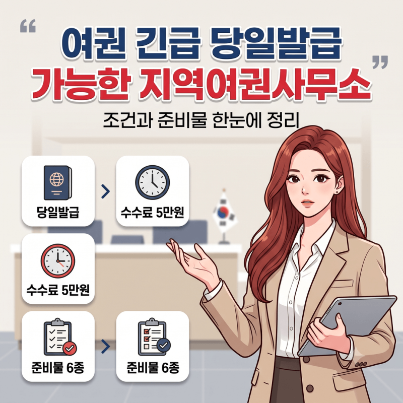 여권 긴급 당일발급 가능 지역여권사무소, 여권법 제14조 긴급여권 수수료 5만원 준비물 정리