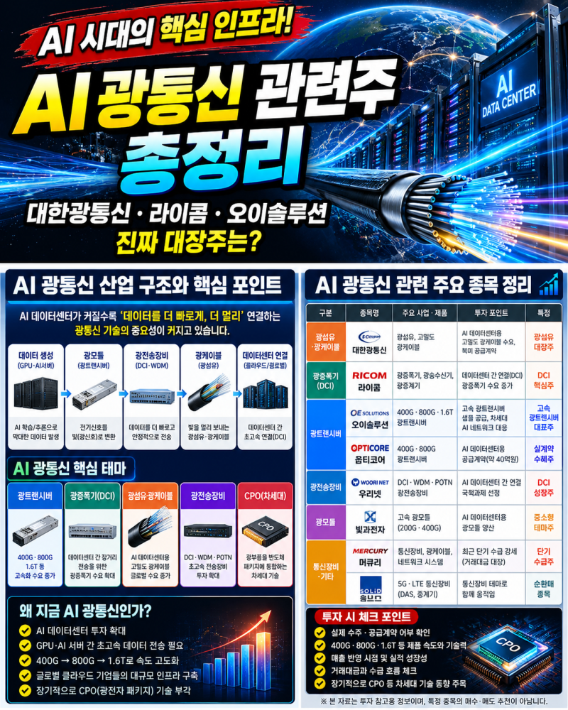 AI 광통신 관련주 총정리 대한광통신·라이콤·오이솔루션, 진짜 대장주는?