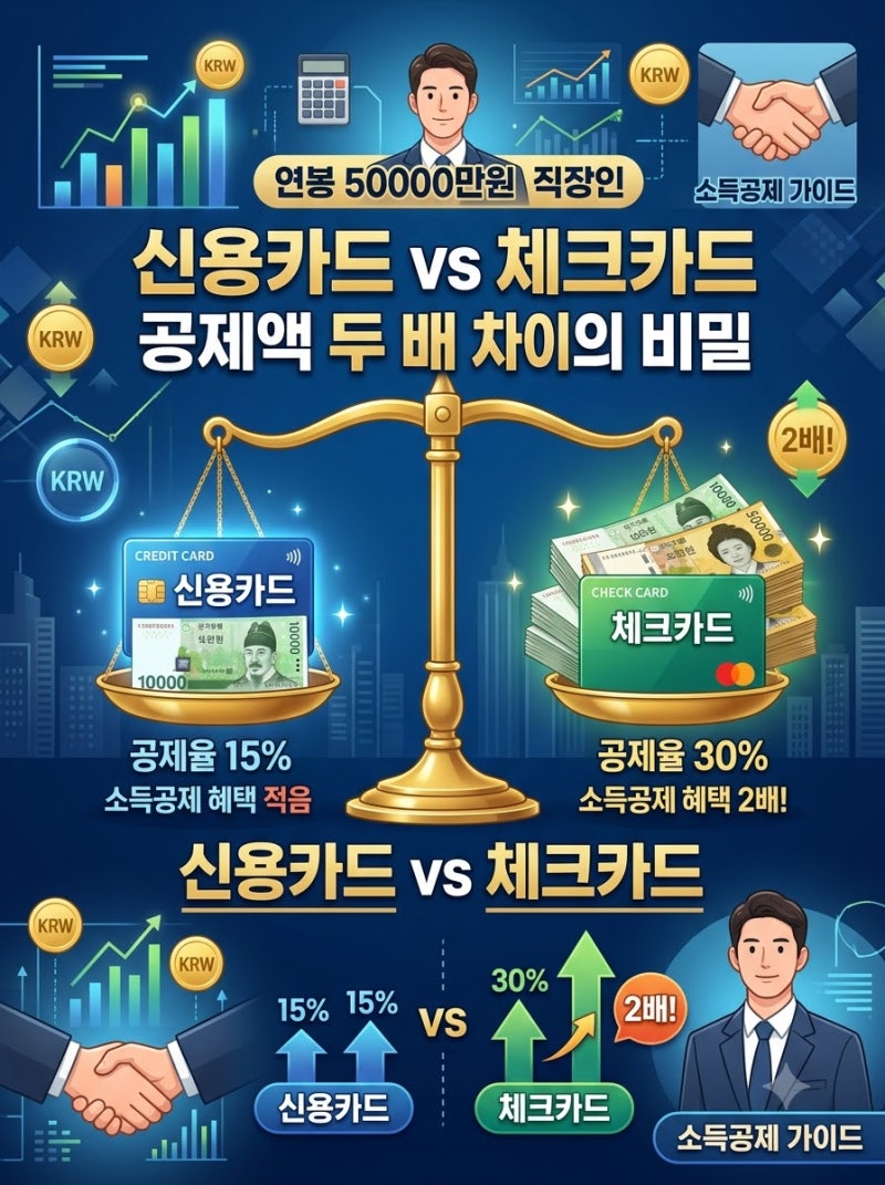 신용카드 vs 체크카드 소득공제, 총급여 5천만 원이면 공제액 두 배 차이 나는 이유 도입