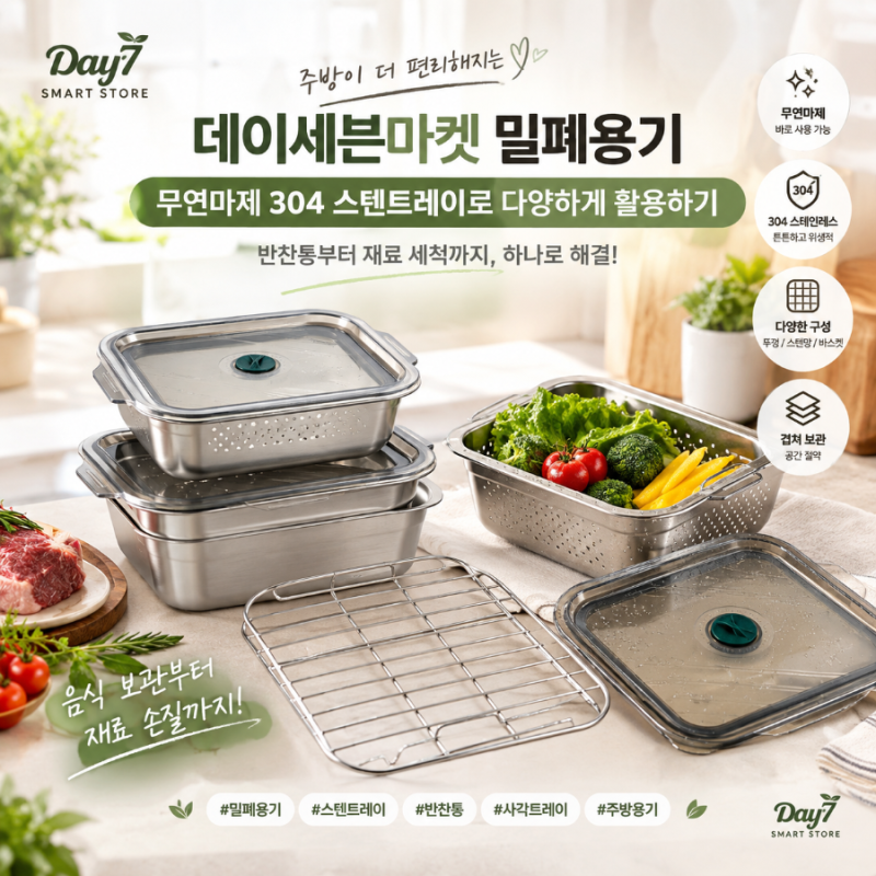 데이세븐마켓 밀폐용기 추천, 무연마제 304 스텐트레이 다양하게 활용하기