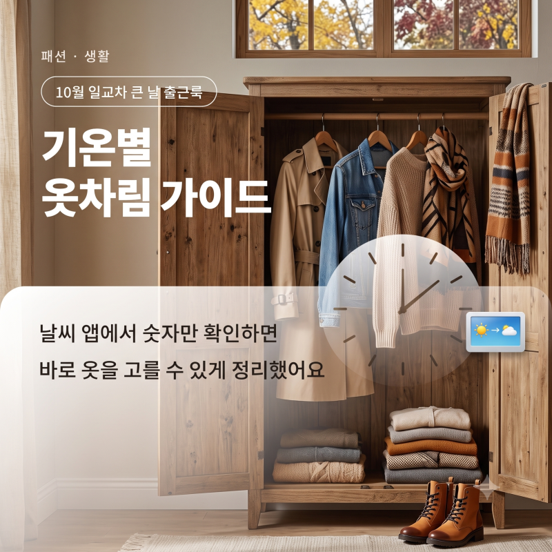 기온별 옷차림 가이드 | 10월 일교차 큰 날 출근룩 레이어드 정리
