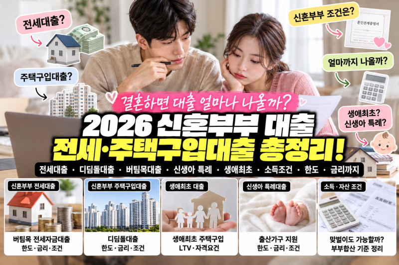 2026 신혼부부 대출 총정리｜전세대출·디딤돌대출 조건부터 한도까지