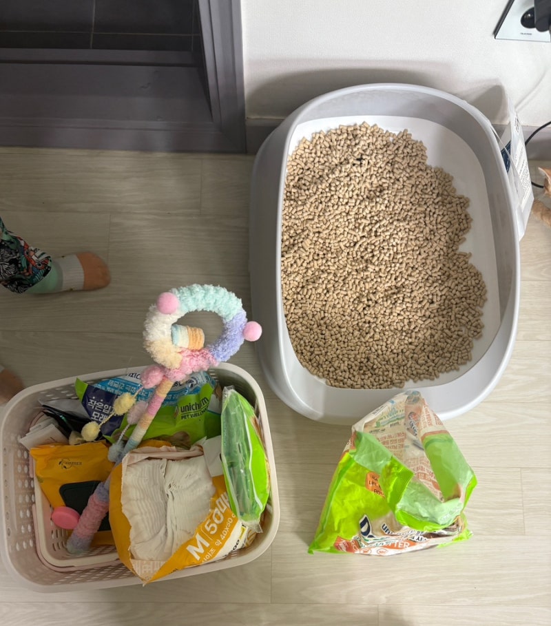 고양이 화장실 청소 주기｜유니참 데오토일렛 모래 전체갈이 작은입자로 바꿔봄