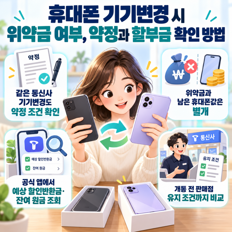 휴대폰 기기변경 시 위약금 여부, 약정과 할부금 확인 방법
